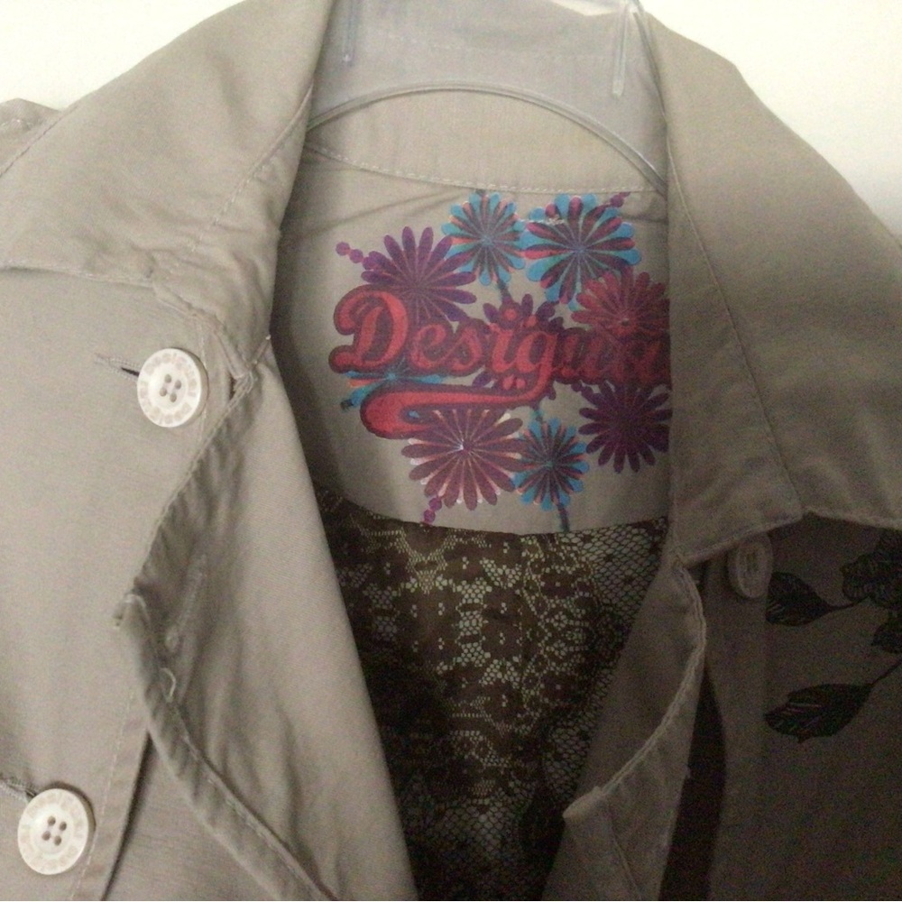 Desigual Tan Trench Coat with Floral Lining